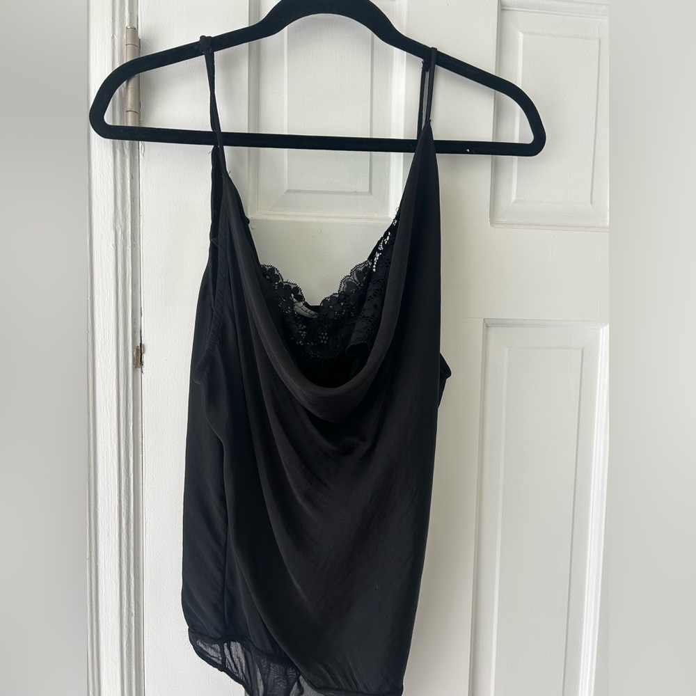 Black Lace Trim Cowl Neck Free People Bodysuit